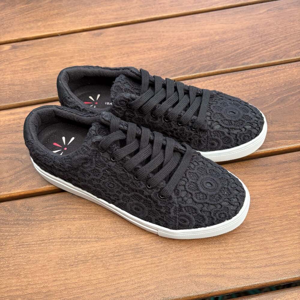 Isaac Mizrahi Live! IMJINA Black Crochet Lace-Up Sneakers Size 7.5M